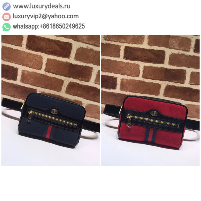 GUCCI Matte Leather Red and Blue Stripes Fanny Pack 517076