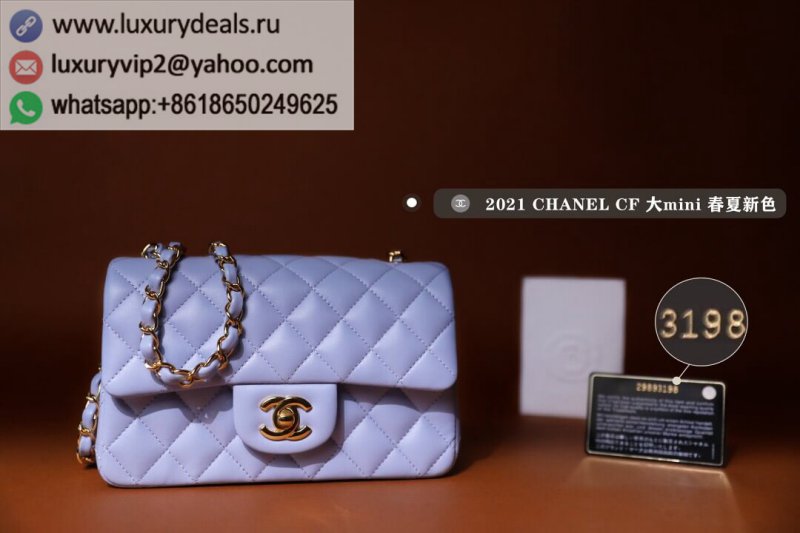 Chanel 2021 spring and summer new color CF20 large mini shoulder messenger bag A01116 ice purple blue
