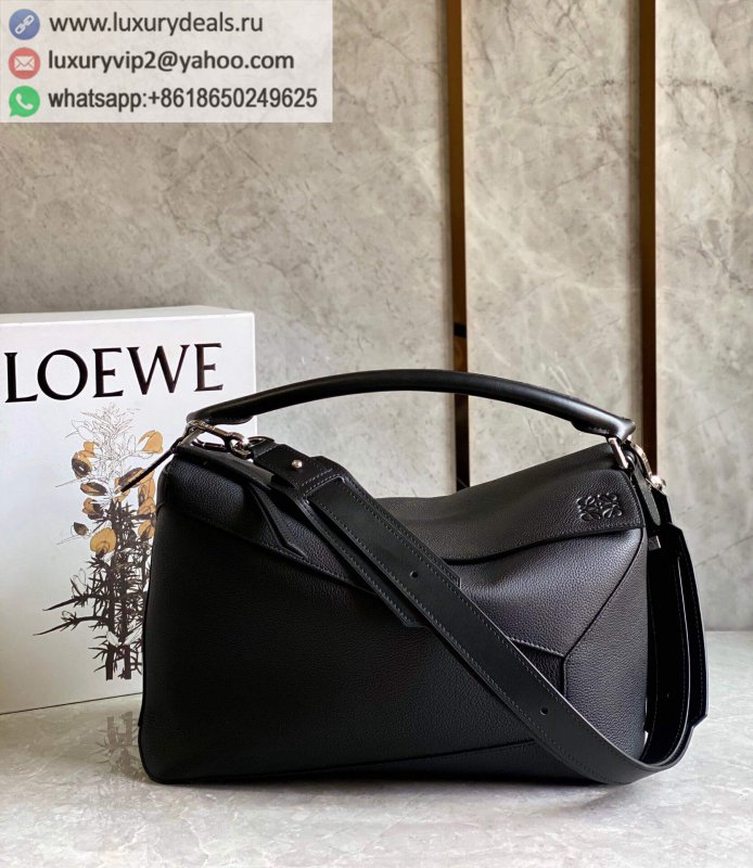 LOEWE The most litchi pattern black leather Puzzle bag geometric bag 0532 Large 36.5CM