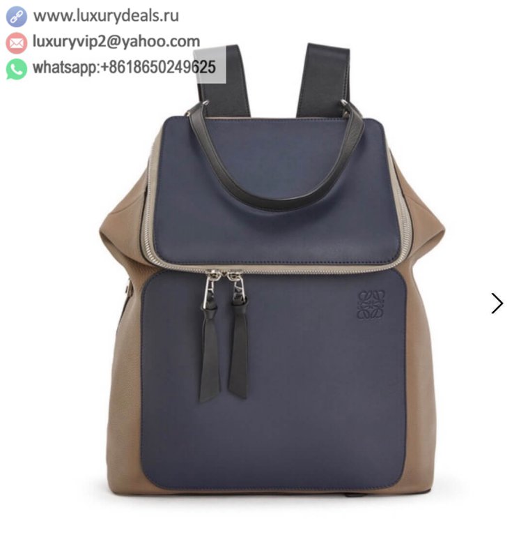 LOEWE Cow Leather Goya Backpack 0270 Apricot Dark Blue Color Combination