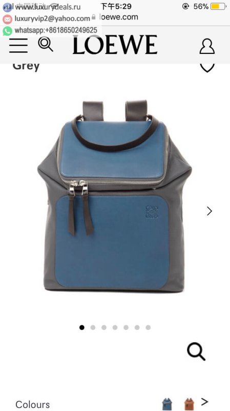 LOEWE Cow Leather Goya Backpack 0270 Gray Blue Colorblock