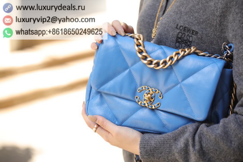 Chanel 19 Flap Bag AS1160 Small 26C North Wind Blue
