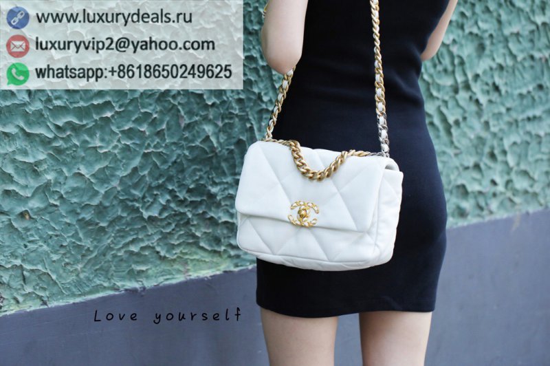 Chanel 19 Flap Bag AS1160 Small 26C White