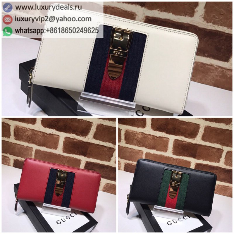 GUCCI Sylvie Series Leather Full Zip Wallet 476083