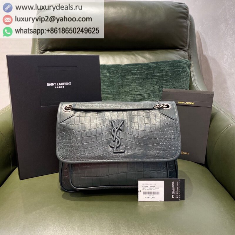 Saint Laurent YSL Niki Medium 28 Bag 498894 dark green crocodile pattern