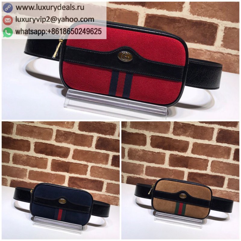 GUCCI Red and Green Striped Nubuck Fanny Pack Chest Bag 519308
