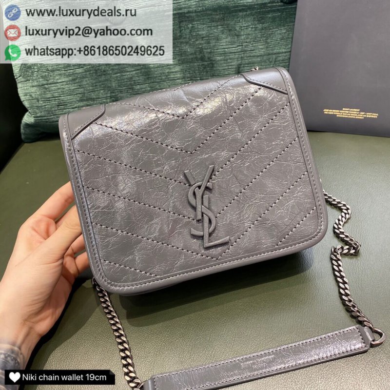 Saint Laurent YSL niki chain wallet small shoulder bag 583103 dark gray