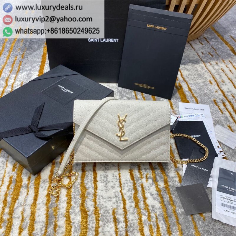Saint Laurent YSL woc Small envelope bag 393953 white gold buckle