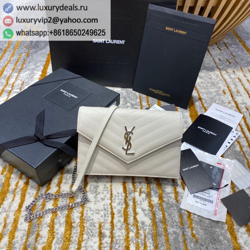 Saint Laurent YSL woc Small envelope bag 393953 white silver buckle