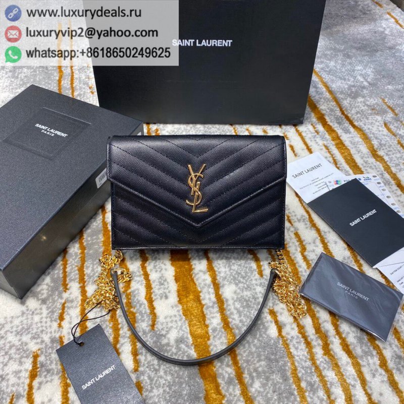 Saint Laurent YSL woc Small envelope bag 393953 black gold buckle