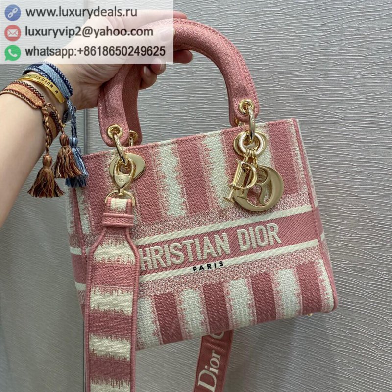 Dior Lady D-Lite Five Grid Pink Striped Princess Bag M0565
