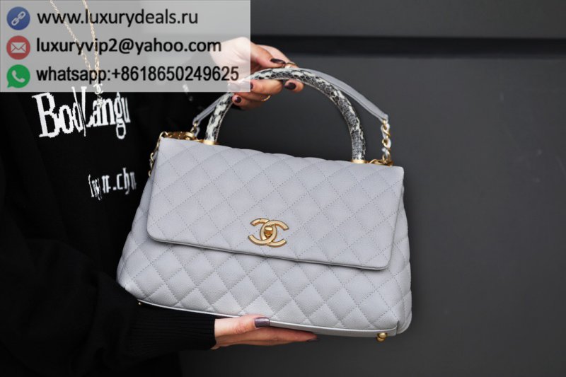 Chanel Coco Handle 28CM Gray Ball with Snakeskin A92993