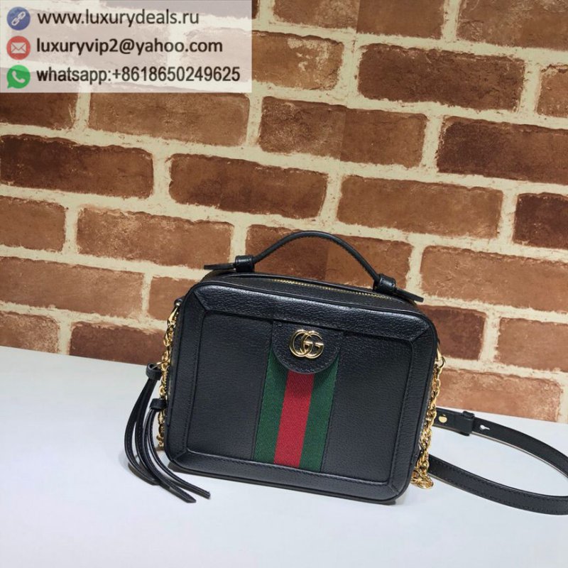 Gucci Red and Green Striped Black Leather Square Shoulder Bag 602576