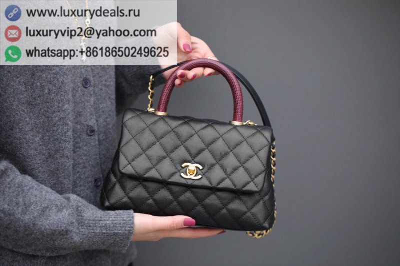 Chanel Coco Handle 24CM Black with Wine Red Lizard A92990