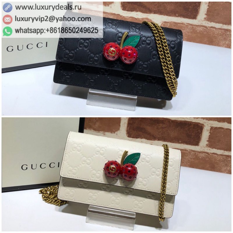 Gucci leather GG embossed cherry shoulder messenger mini bag 481291