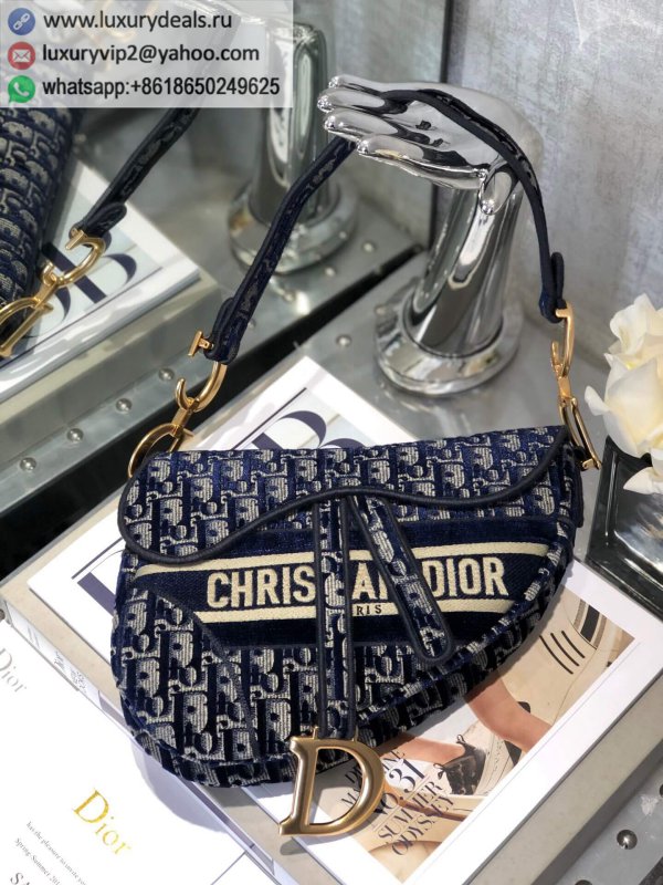 Dior Blue Velvet Oblique Print Saddle Bag M0446CWVF_M928