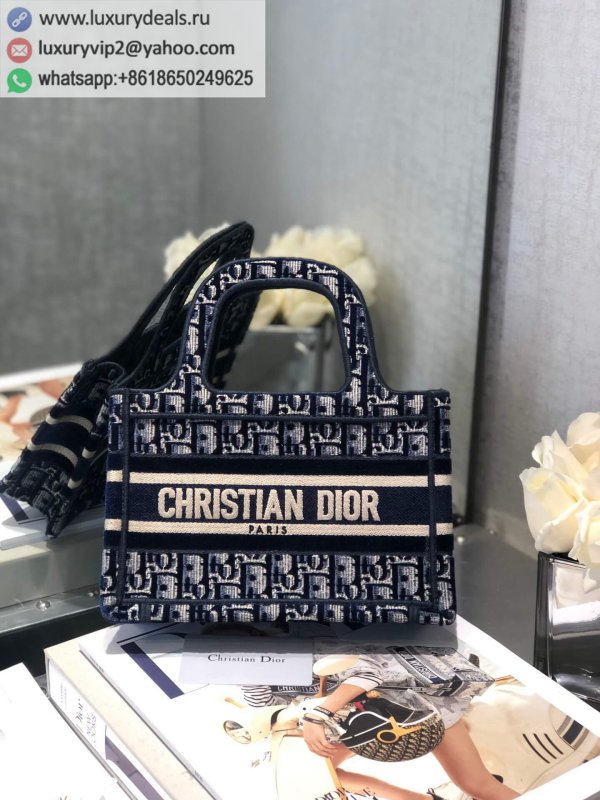 Dior Blue Velvet Oblique Print Mini Book Tote Bag S5475ZWVF_M928