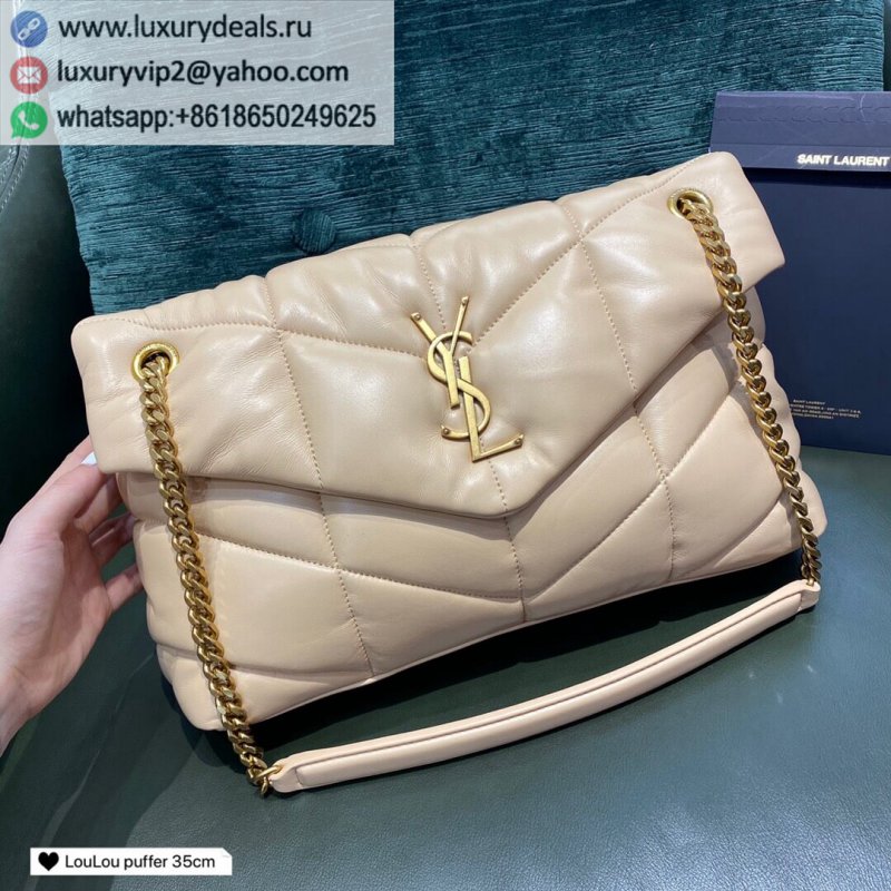 Saint Laurent YSL LouLou Puffer Quilted Lambskin Bag 577475 Large Beige