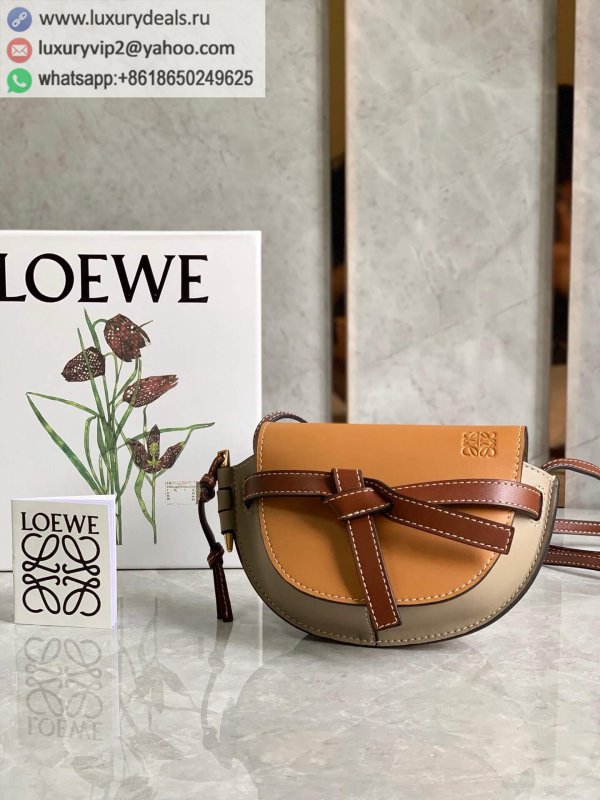 LOEWE Mini Gate bag saddle bag 0328 brown and gray color matching 15CM