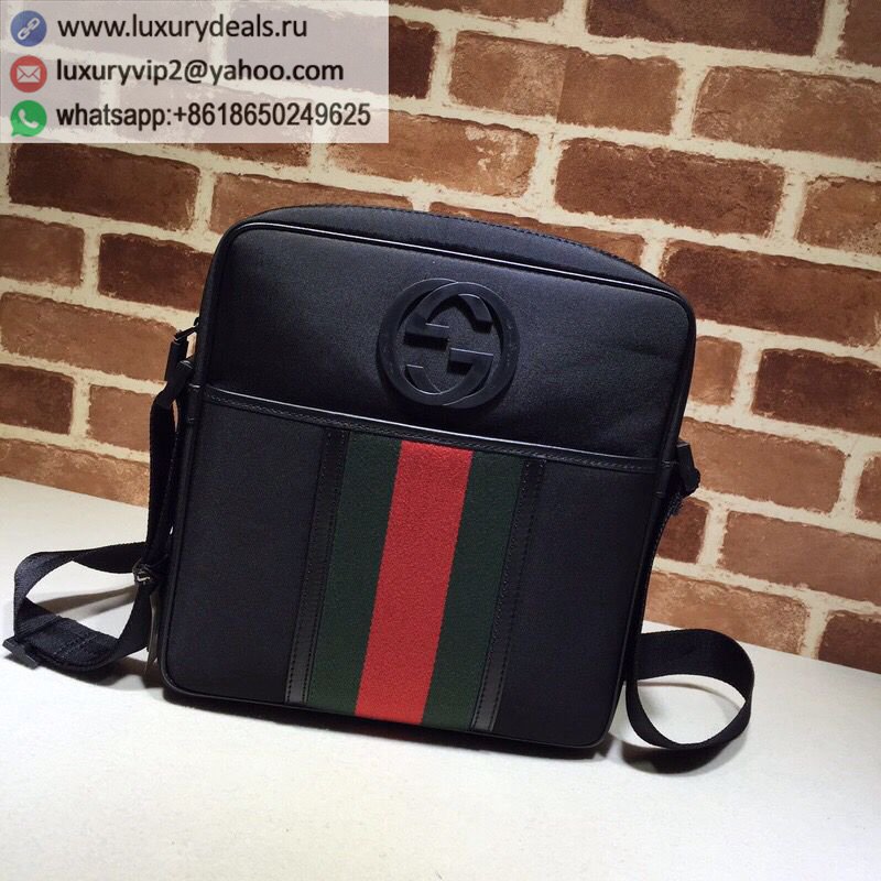 Gucci red and green stripes black canvas GG shoulder bag 181061