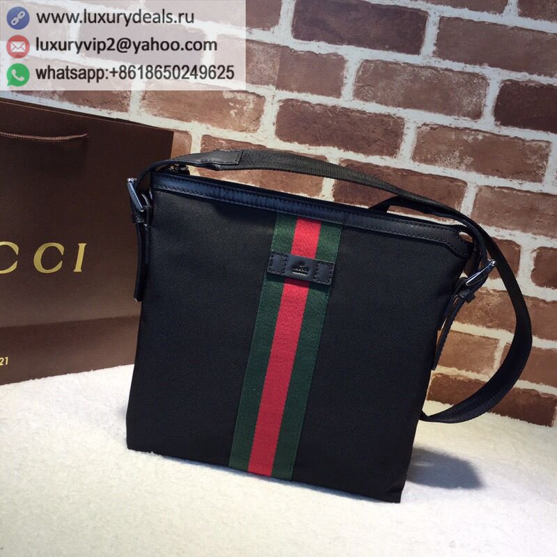 Gucci black canvas red and green stripes shoulder bag 387111