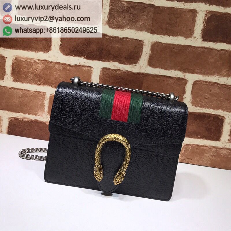 GUCCI Black Leather Red Green Striped Bacchus Bag 421970
