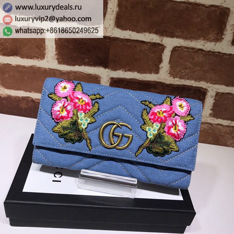 Gucci blue denim GG embroidered wallet 443436