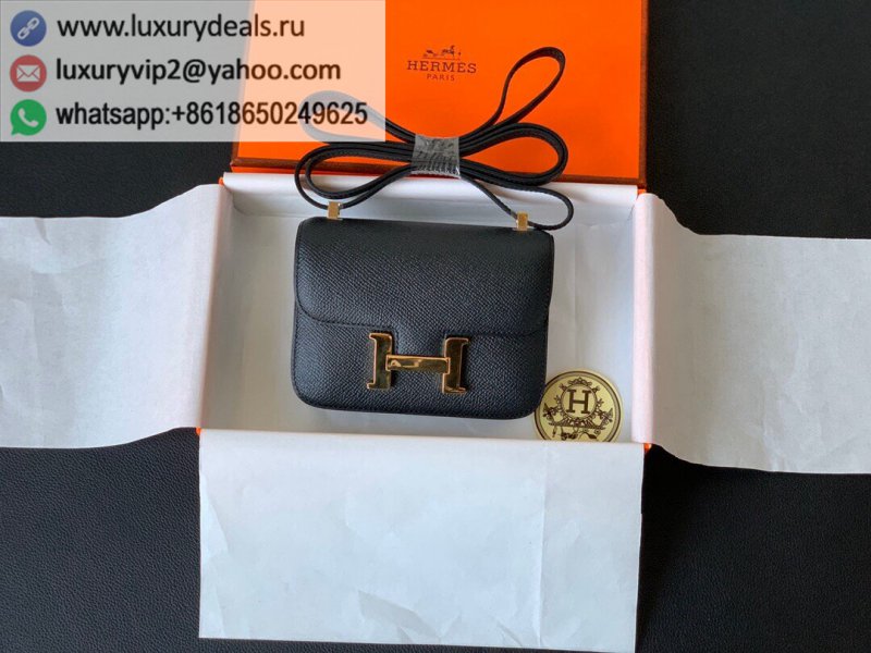 Hermes Constance 14 Palm Pattern Cowhide Leather Kang Kang Bag Black Gold Buckle
