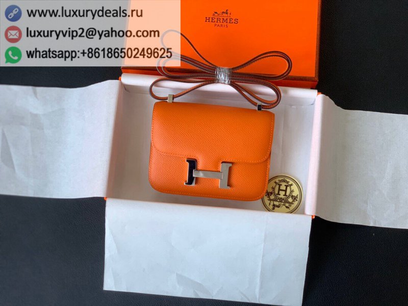 Hermes Constance 14 Palm Grain Leather Kang Kang Bag Classic Orange Silver Buckle