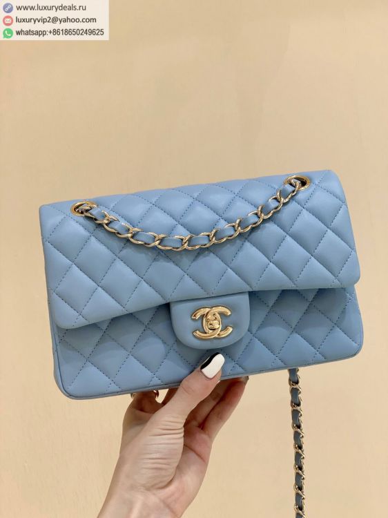 Chanel CF23 Classic flap bag A01113 Women Sheepskin Shoulder Bags Light Blue