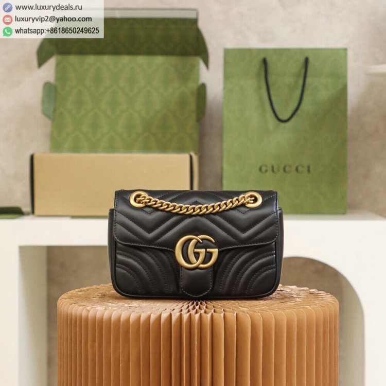 Gucci Marmont Chain 446744 Women Leather Shoulder Bags Black