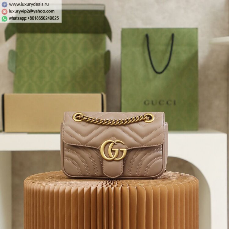 Gucci Marmont Chain 446744 Women Leather Shoulder Bags Tea