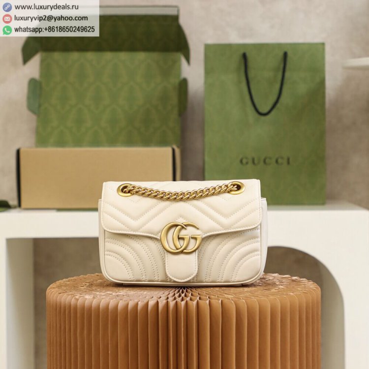 Gucci Marmont Chain 446744 Women Leather Shoulder Bags White