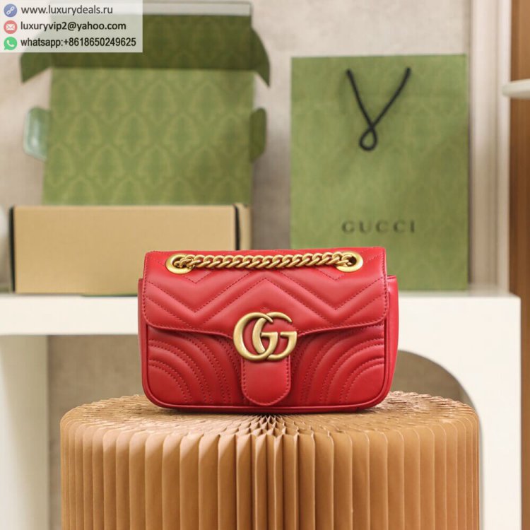 Gucci Marmont Chain 446744 Women Leather Shoulder Bags Red