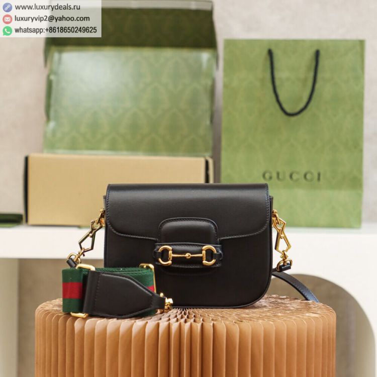 Gucci Horsebit 1955 mini bag Saddle 658574 Women Leather Shoulder Bags Black