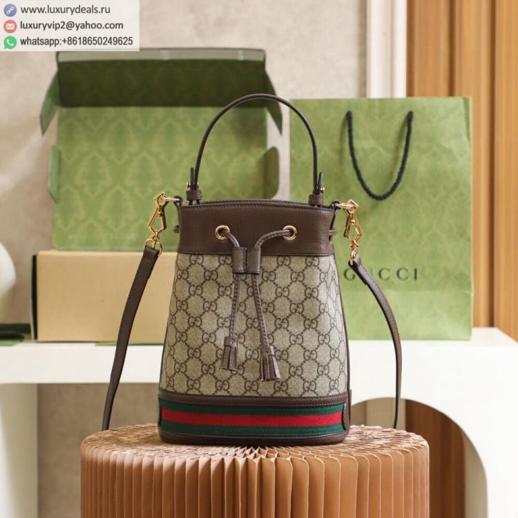 Gucci Ophidia small GG bucket bag 550621 96I3B 8745 Women PVC Shoulder Bags Brown