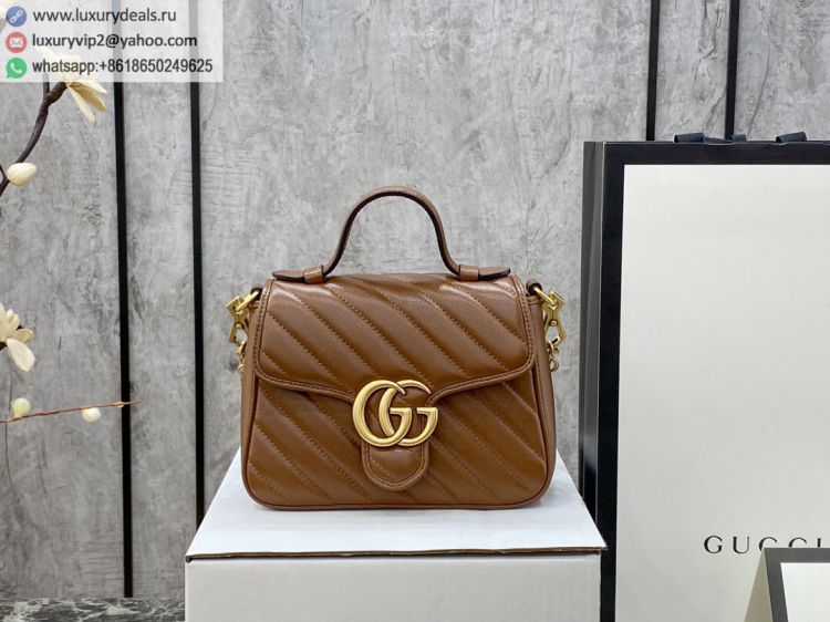 Gucci GG Marmont mini top handle bag 583571 0OLFT 2535 Women Leather Shoulder Bags Caramel