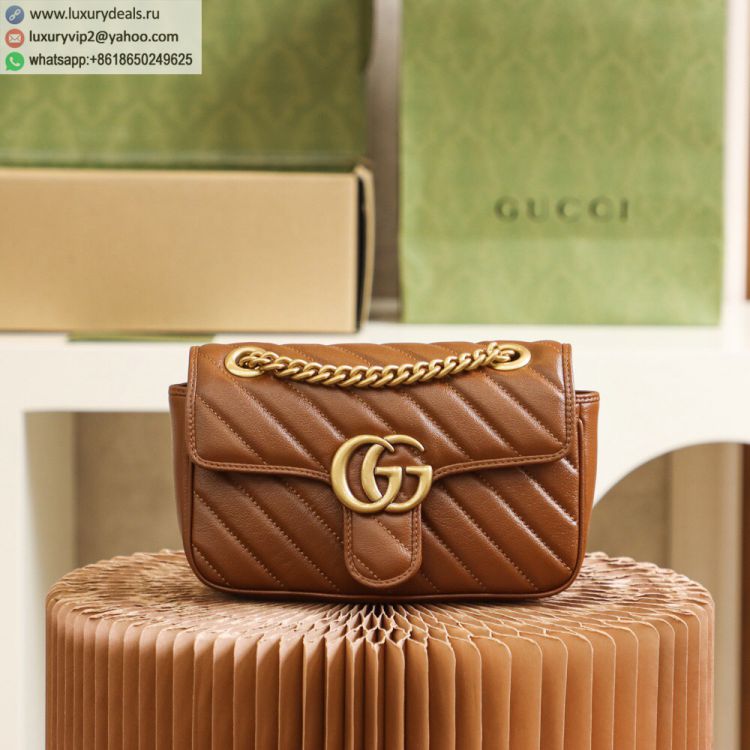 Gucci GG Marmont mini matelasse shoulder bag 446744 0OLFT 2535 Women Leather Shoulder Bags Caramel