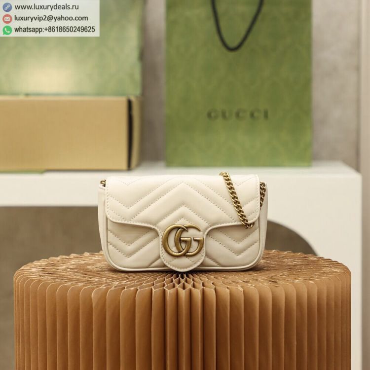 Gucci Marmont super mini Crossbody Chain 476433 Women Leather Shoulder Bags White