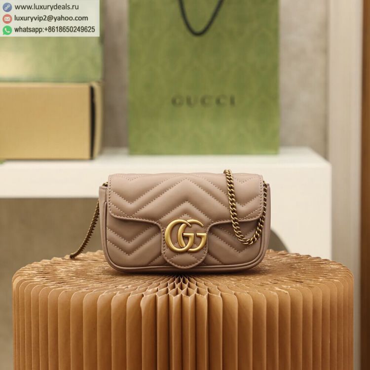 Gucci Marmont super mini Crossbody Chain 476433 Women Leather Shoulder Bags Tea