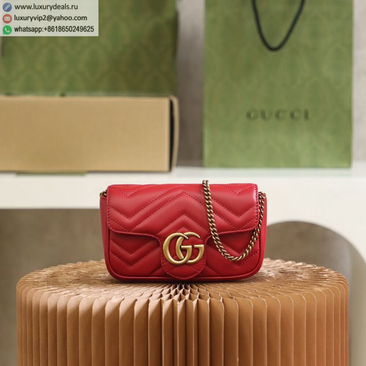 Gucci Marmont super mini Crossbody Chain 476433 Women Leather Shoulder Bags Red