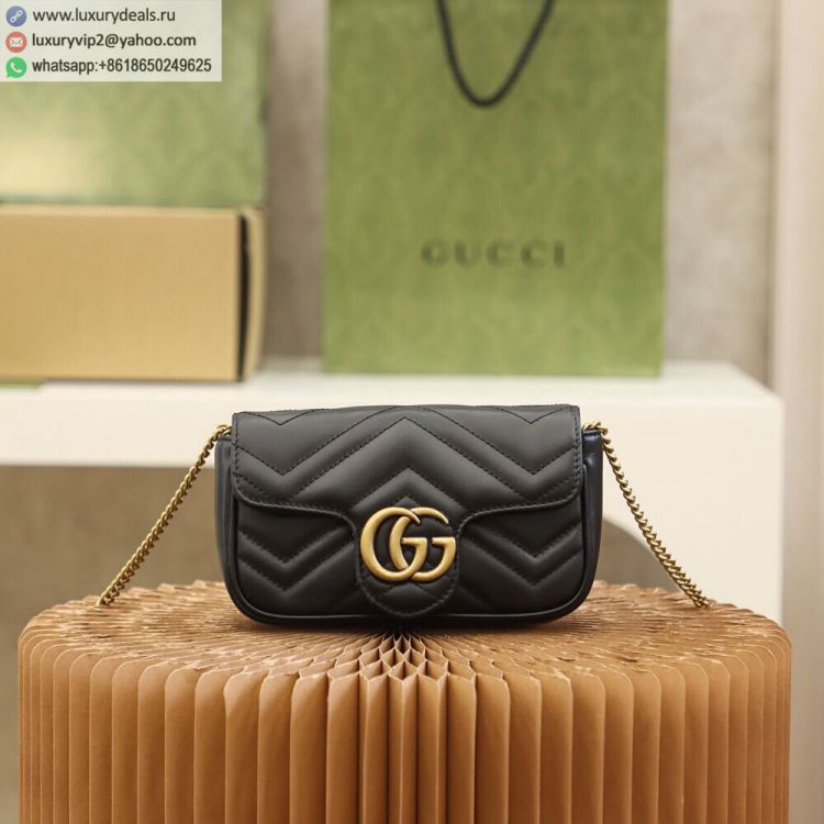 Gucci Marmont super mini Crossbody Chain 476433 Women Leather Shoulder Bags Black
