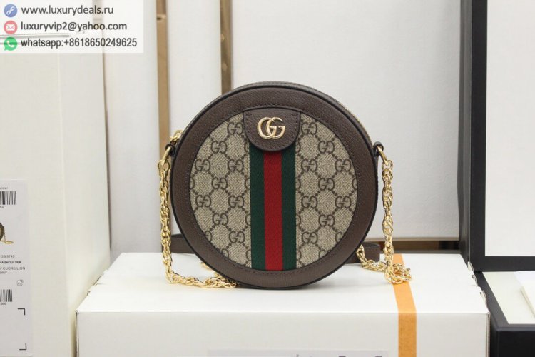 Gucci Ophidia mini GG round shoulder bag 550618 96I3B 8745 Women Canvas Shoulder Bags Brown