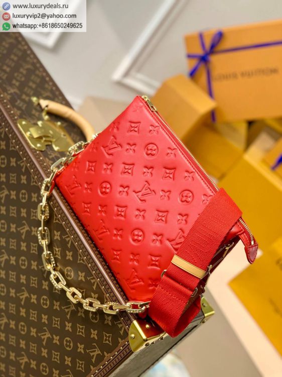 Louis Vuitton LV Coussin Chain Crossbody M57792 Women Red Leather Shoulder Bags