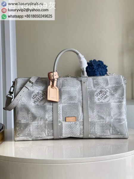Louis Vuitton Keepall Bandouliere 50 N50069 Light Gray PVC Travel Bags