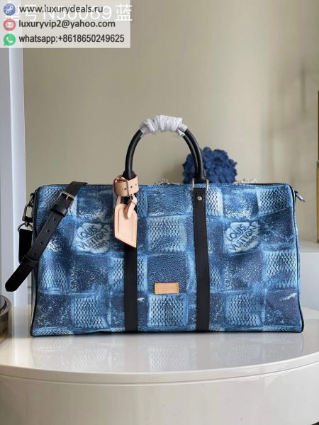 Louis Vuitton Keepall Bandouliere 50 N50059 Blue PVC Travel Bags