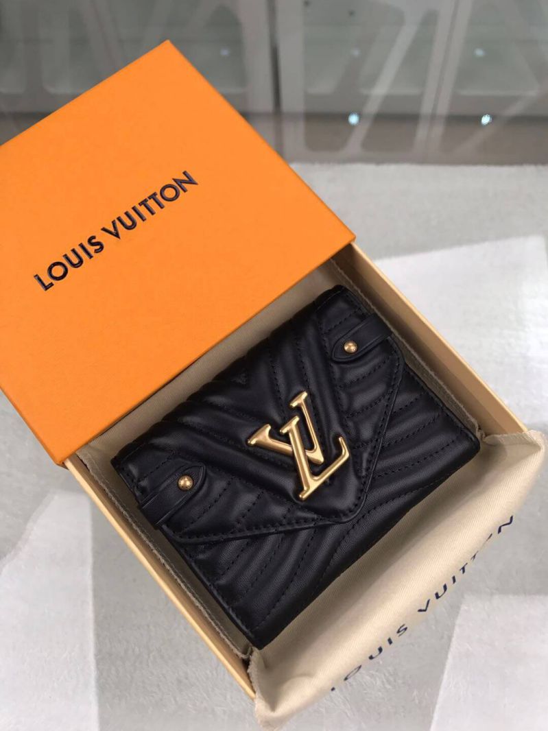 Louis Vuitton LV New Wave Short M63427 Black Leather Wallets