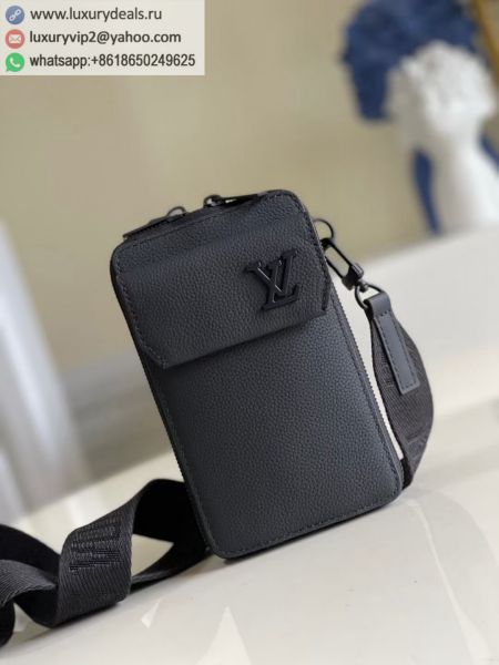 Louis Vuitton LV Phone Pouch H26 M57089 Black Leather Shoulder Bags