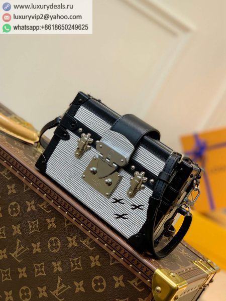 Louis Vuitton LV Petite Malle Box Crossbody M55309 Silver Leather Shoulder Bags