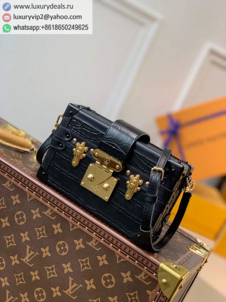 Louis Vuitton LV Petite Malle Box Crossbody N93144 Black Leather Shoulder Bags